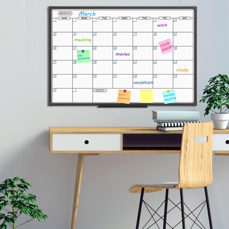 JILoffice Dry Erase Calendar Whiteboard - Magnetic White Board Calendar Monthly 36 X 24 Inch, Black Aluminum Frame Wall Mounted Board for Office Home and School - Image 4
